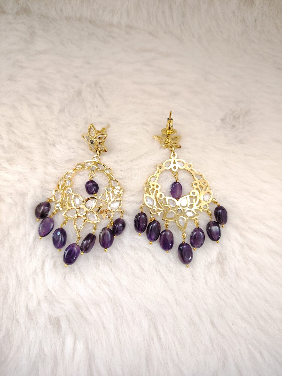 Polki chandbali with amethyst stone.