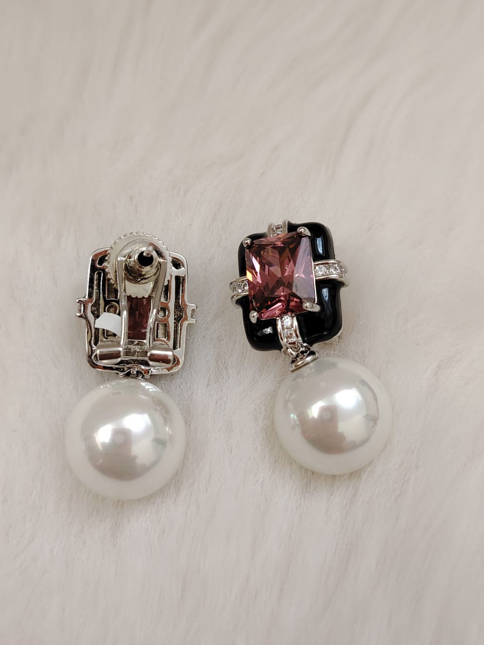 Swarovski inspired pink crystal earrings with pearl drop