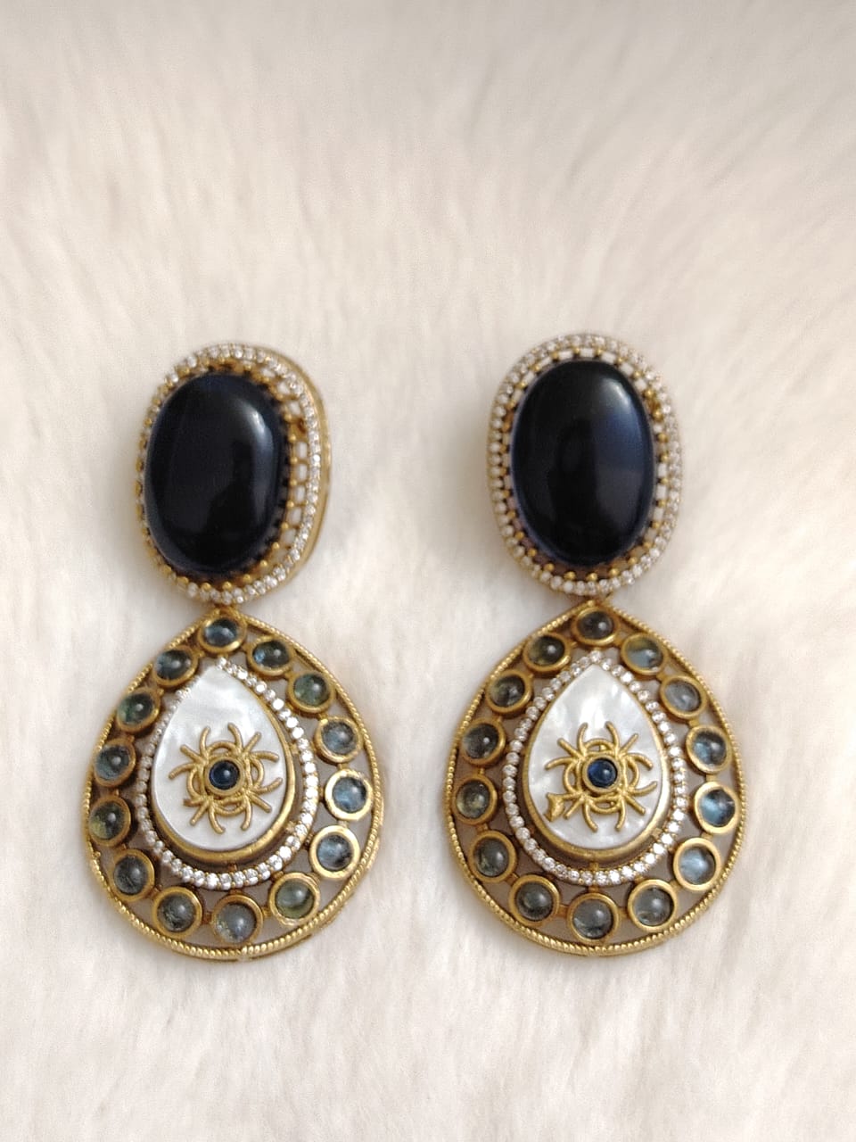 Sabyasachy inspired danglers with mother of pearls and blue stones