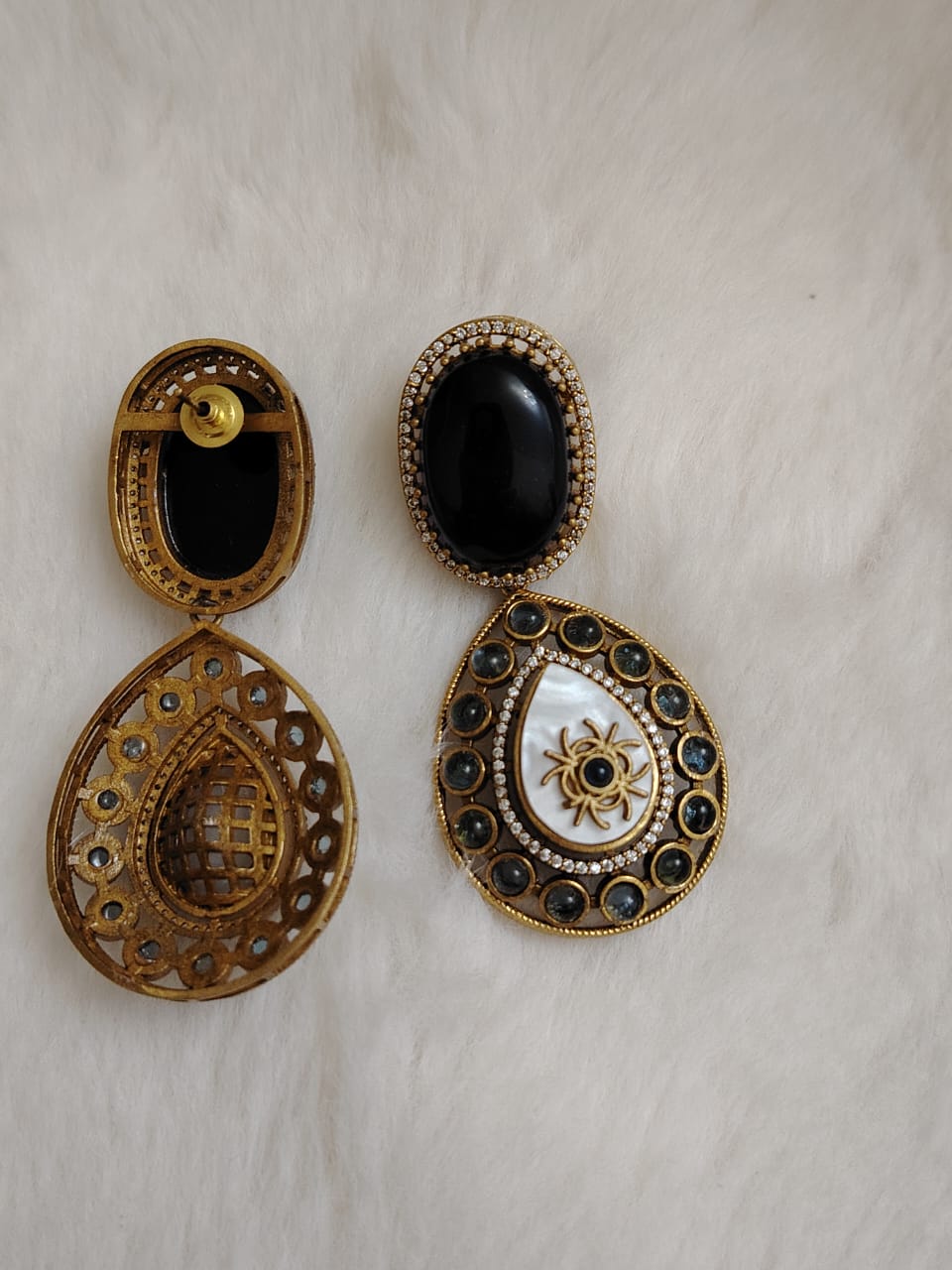 Sabyasachy inspired danglers with mother of pearls and blue stones