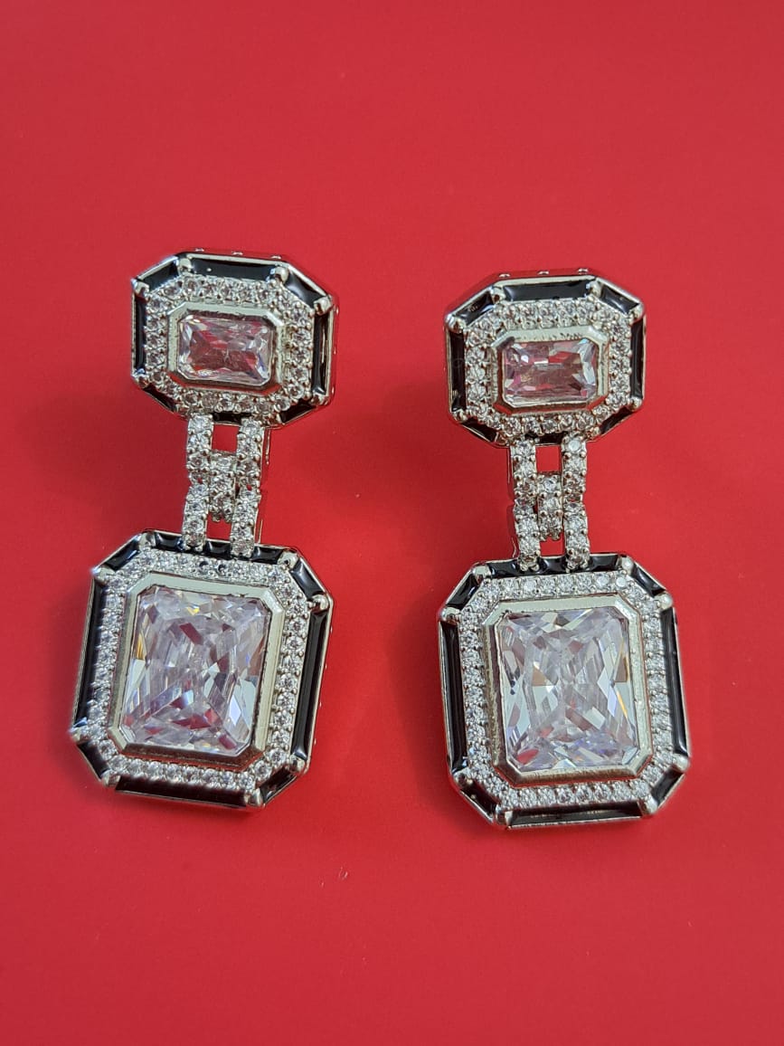 Swarovski inspired white crystal square drop earrings