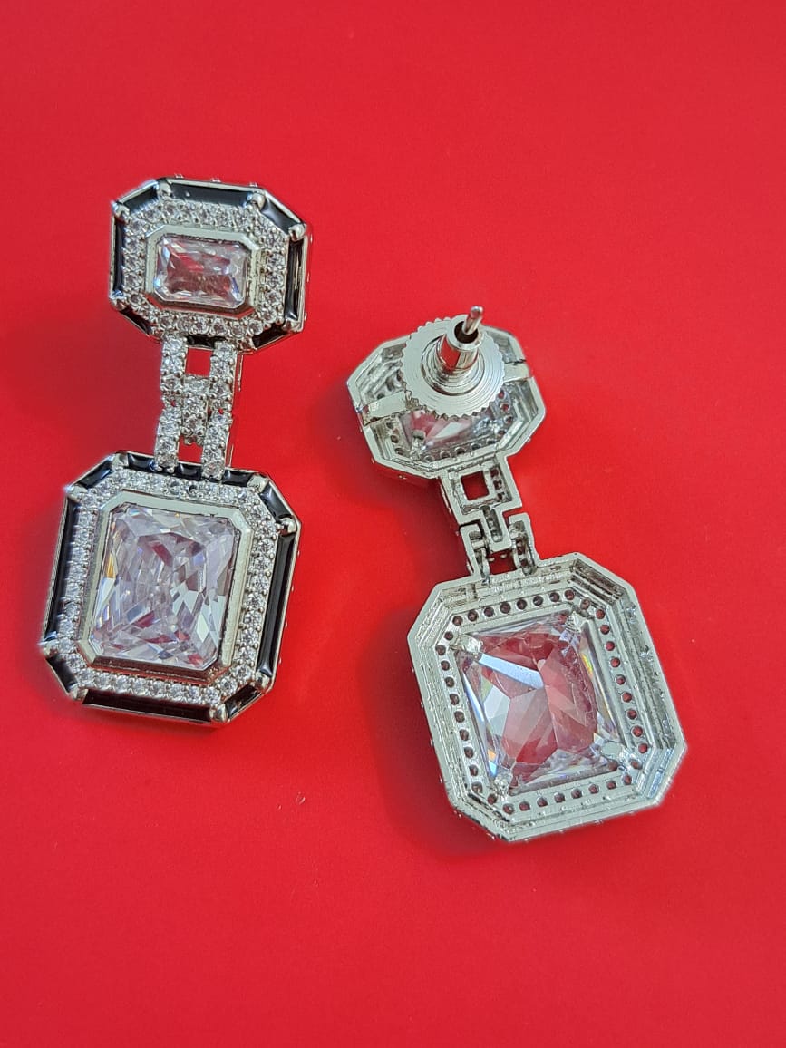 Swarovski inspired white crystal square drop earrings