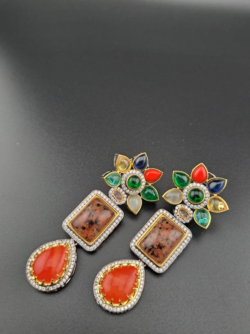 Swarovski danglers with multi-color semi-precious stones and american diamonds
