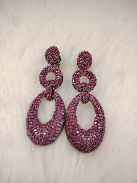 Oxidised nano pink american diamond danglers