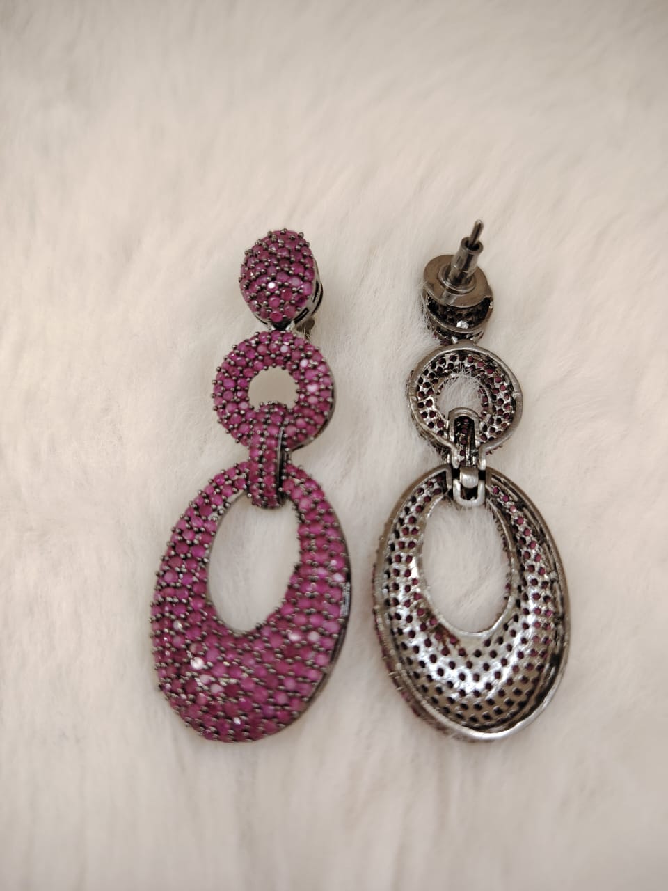 Oxidised nano  pink american diamond danglers