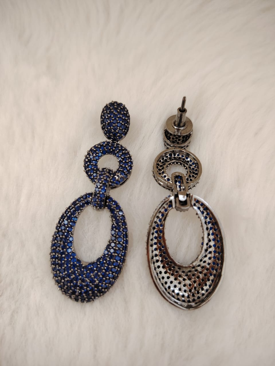 Oxidised nano blue american diamond danglers