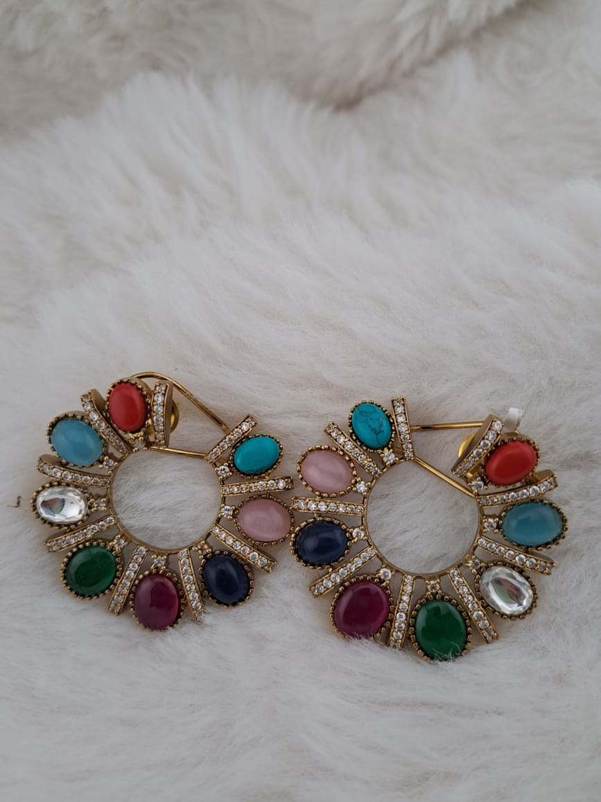 Spiral semi-precious multi earrings
