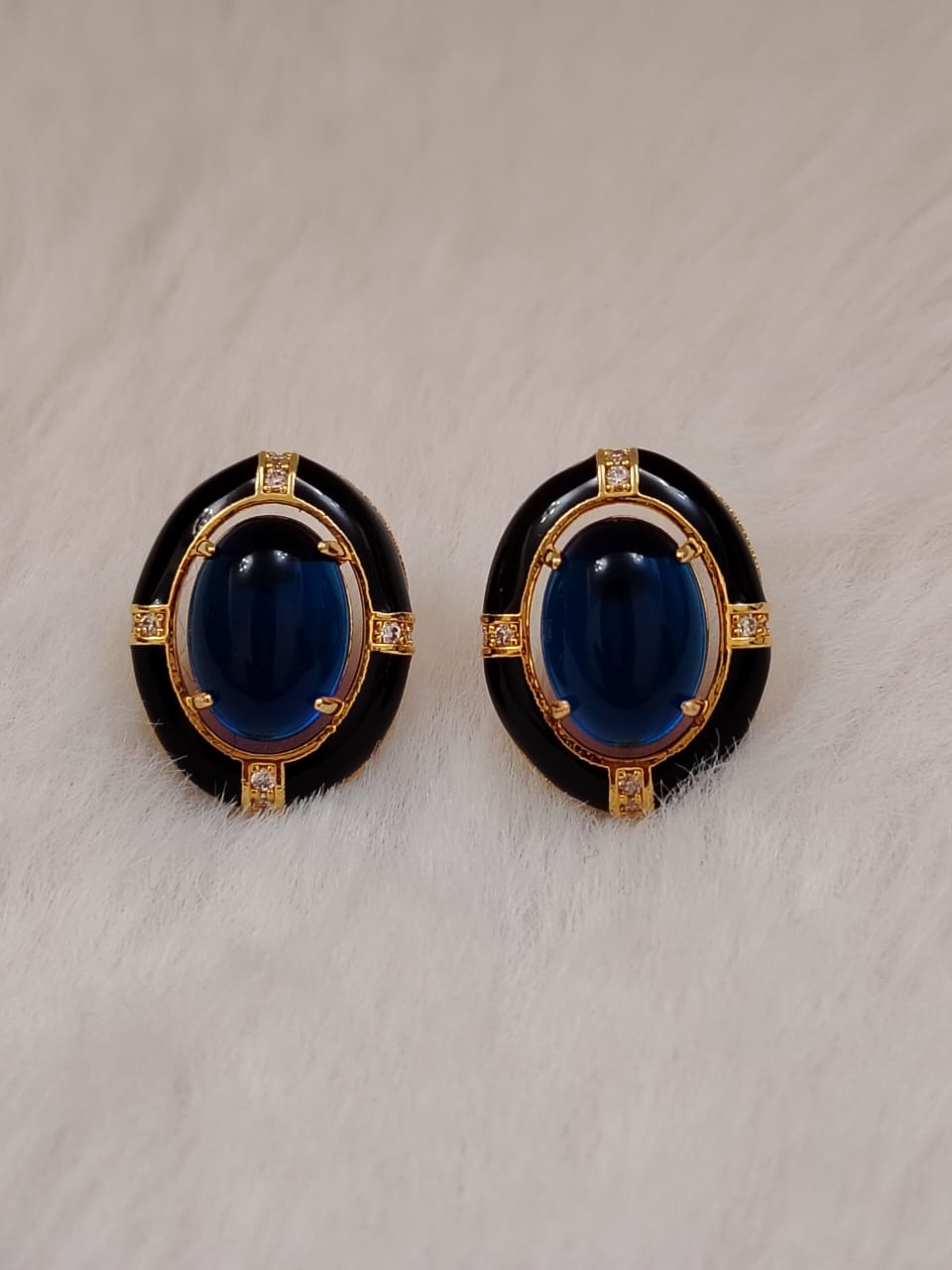 Sabyasachi inspired studs with blue duplet and AD stones