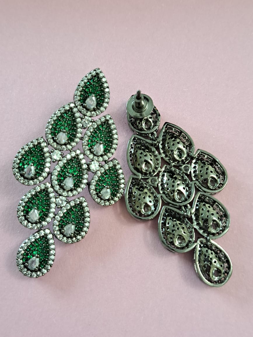 Oval green CZ earrings diamond design