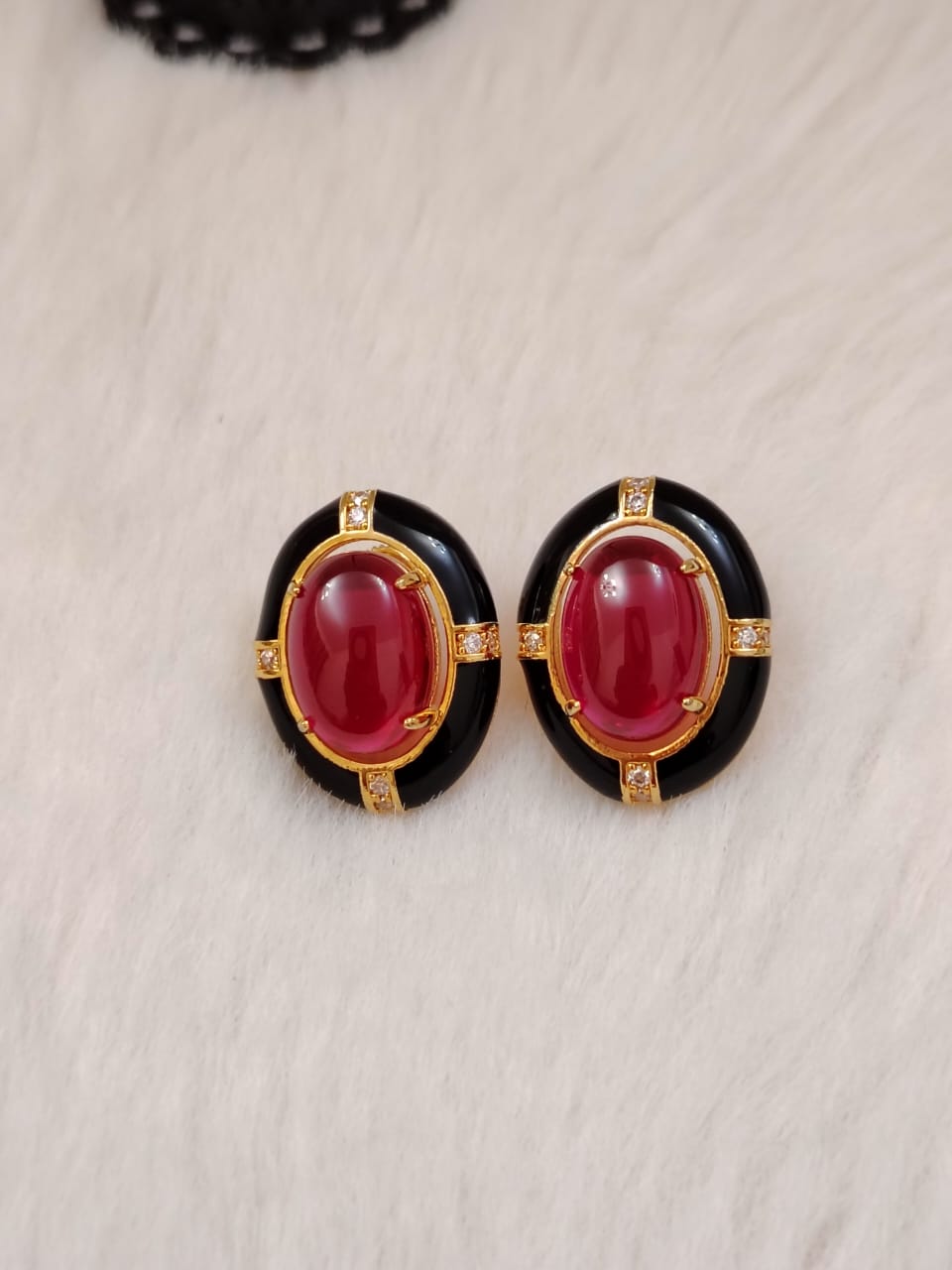 Sabyasachi inspired studs with red duplet and AD stones