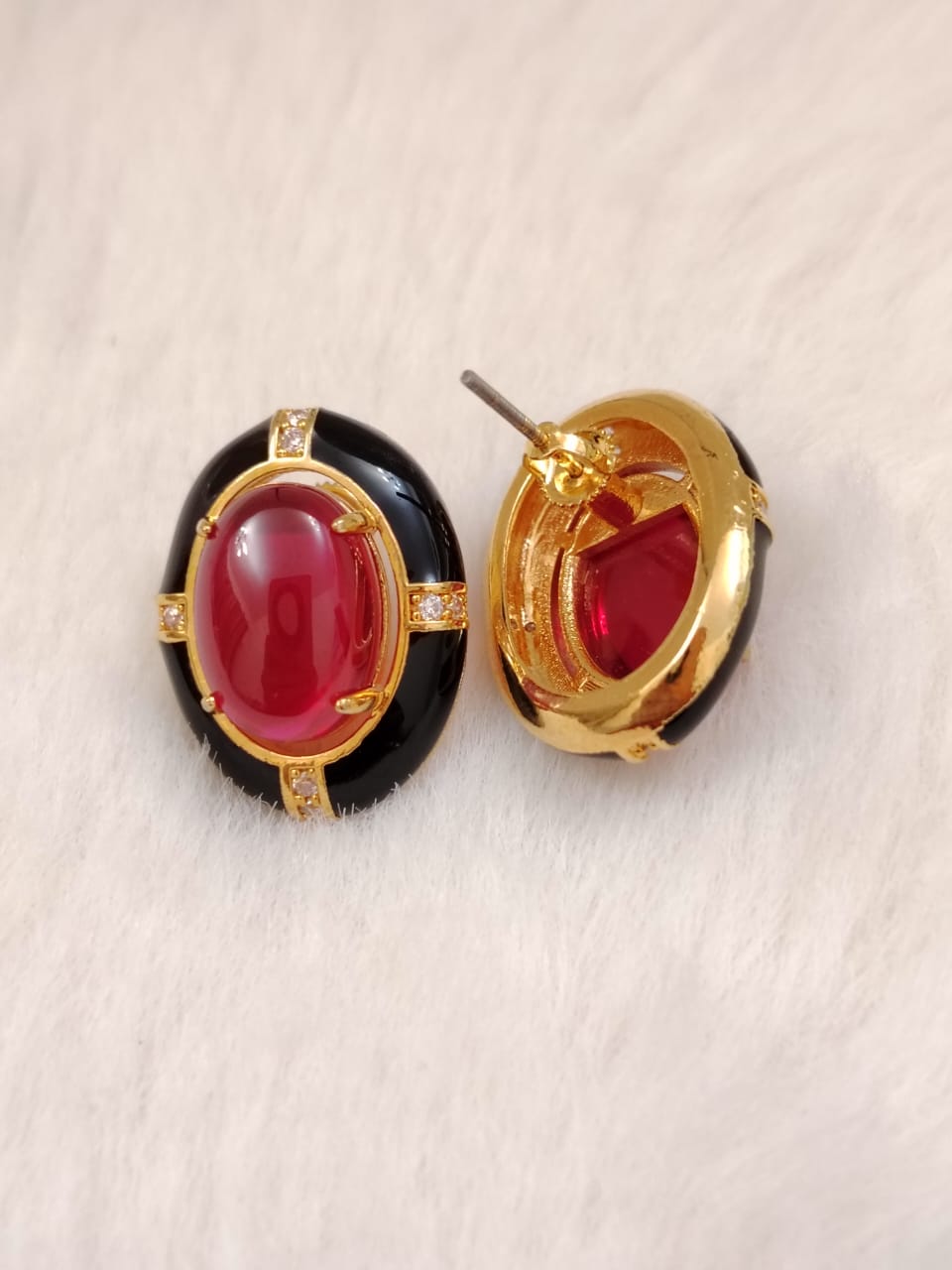 Sabyasachi inspired studs with red duplet and AD stones