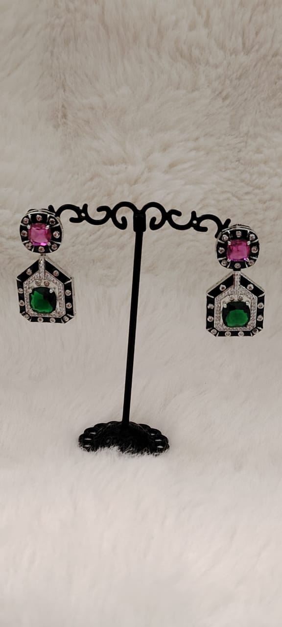 Swarovski inspired pink and green crystal earrings