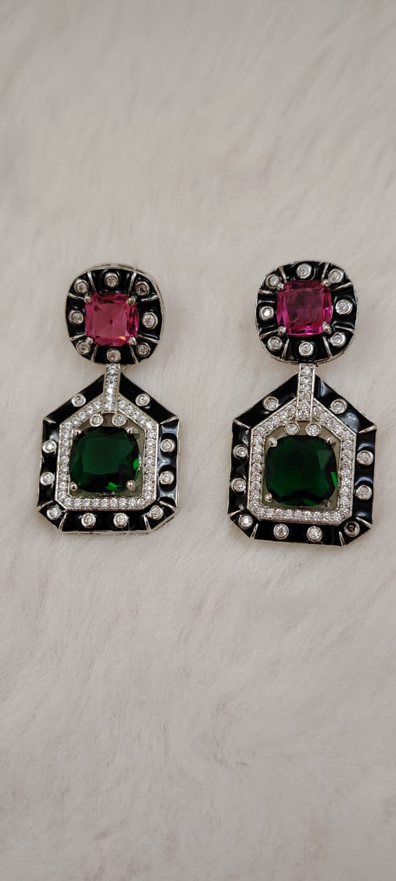 Swarovski inspired pink and green crystal earrings