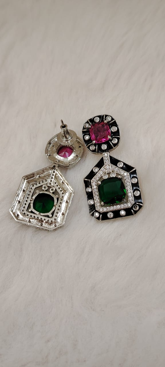 Swarovski inspired pink and green crystal earrings