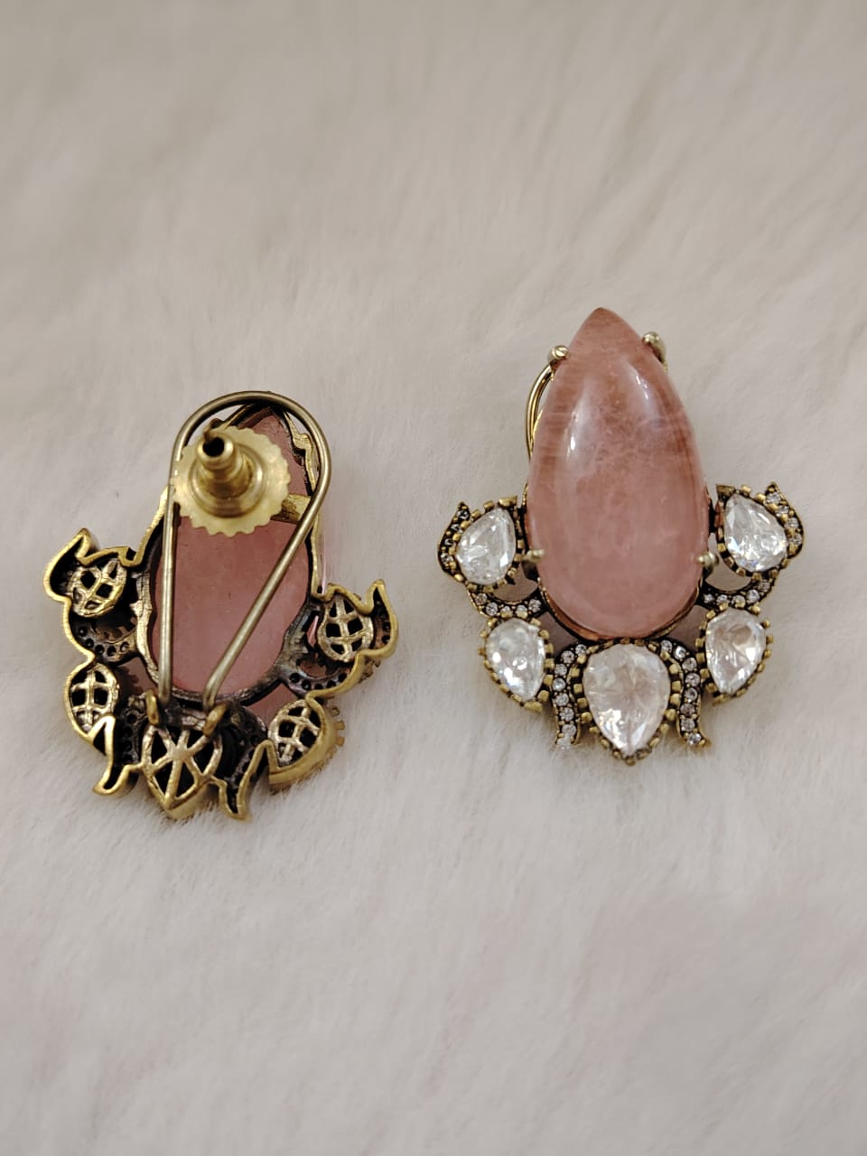 Victorian studs with pink doublet stone and pachi kundans