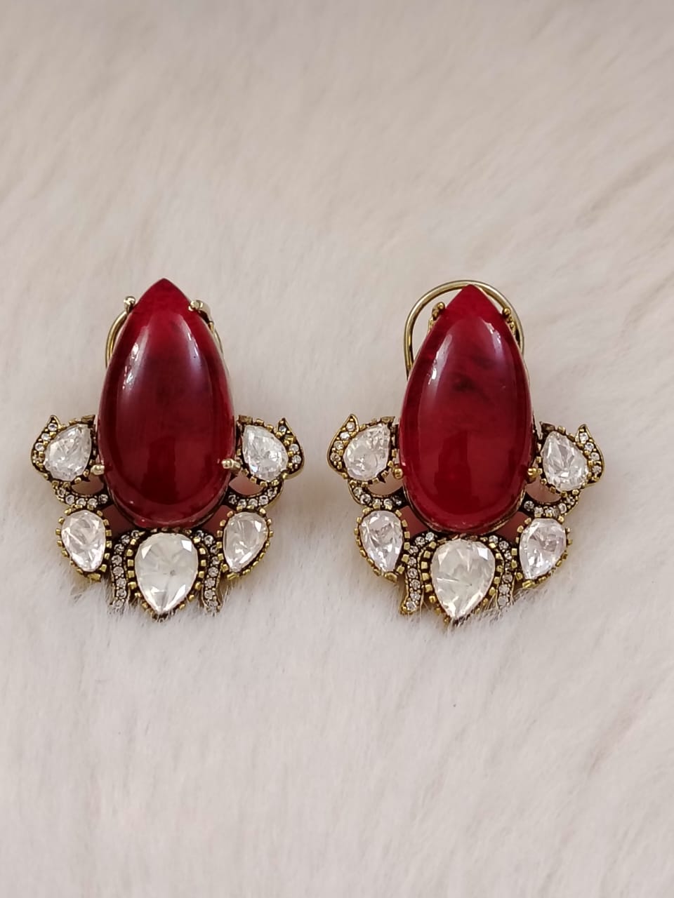 Victorian studs with  red doublet stone and pachi kundans.