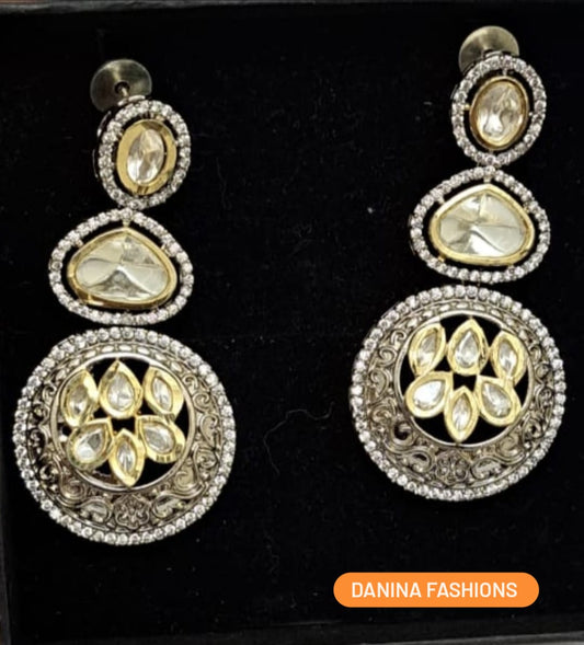 German silver kundan mossanite earrings