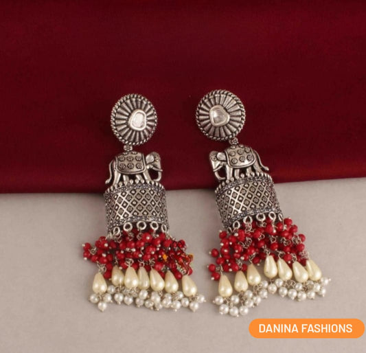 German silver elephant earrings with kundan