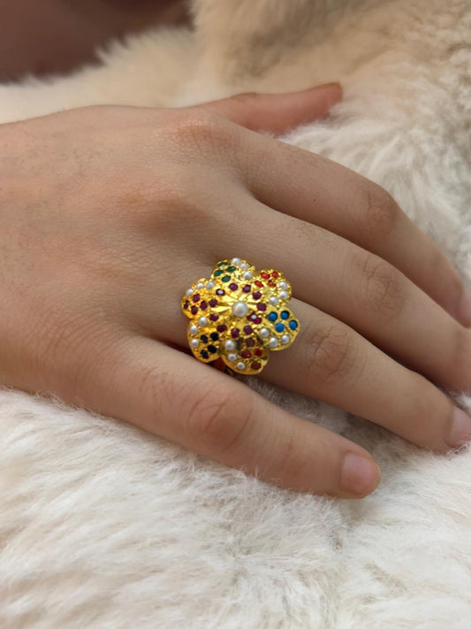 Navratan semiprecious stones finger ring (multicolor)