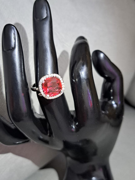 Silver finger ring with ruby and american diamonds