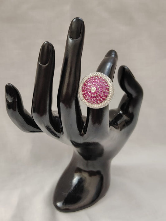 Silver ruby and zircon ring