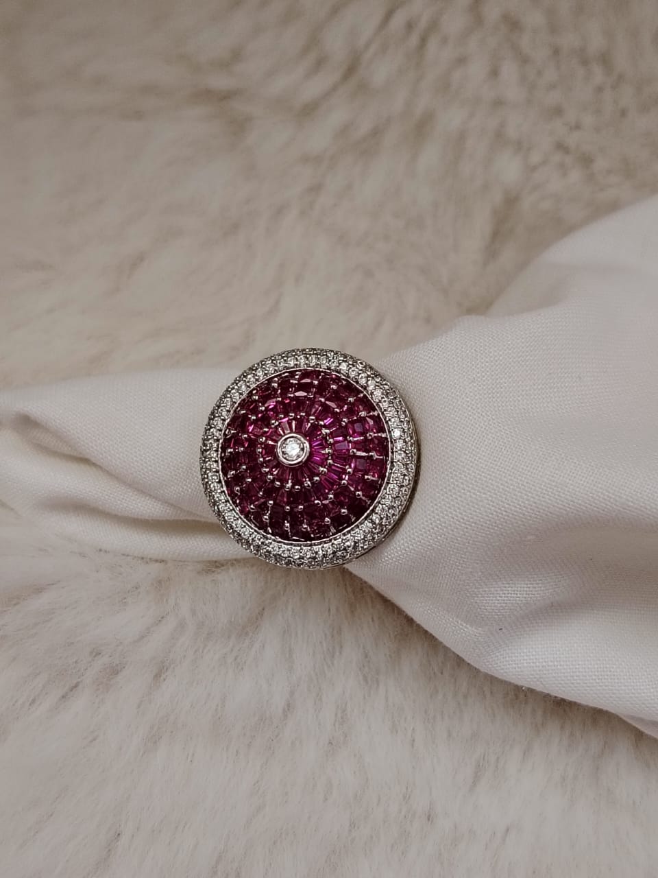 Silver Ruby and zircon ring