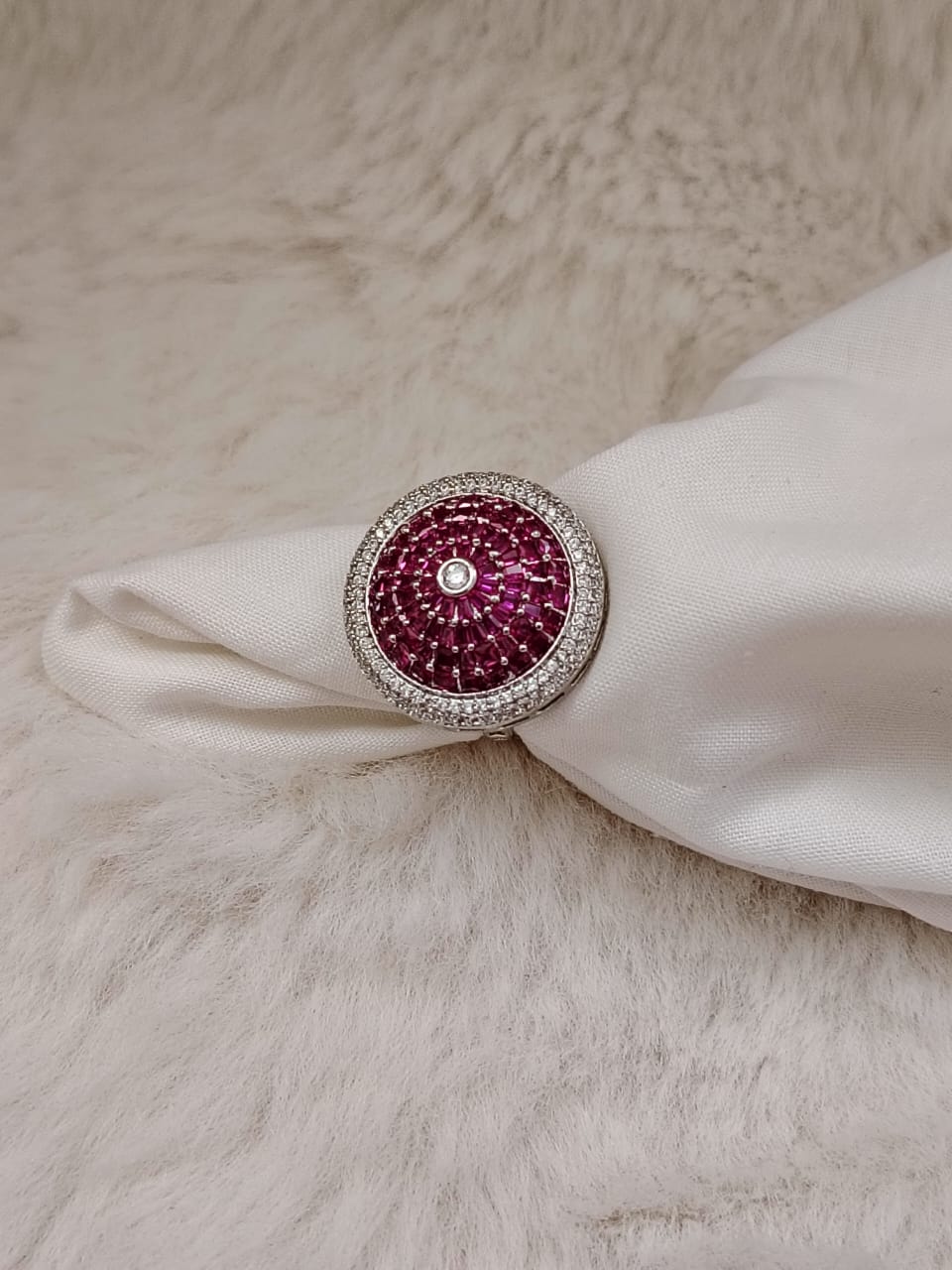 Silver Ruby and zircon ring