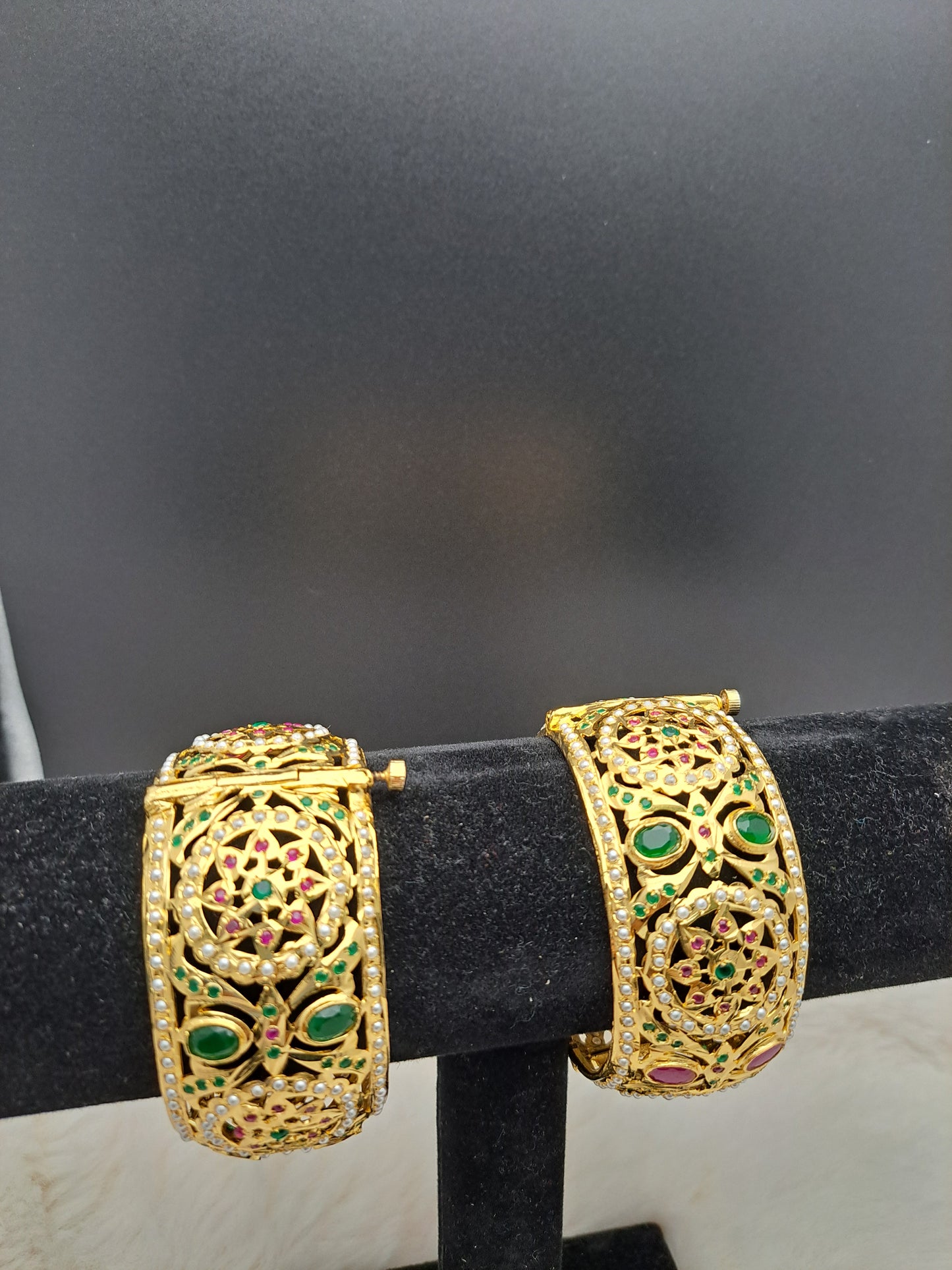 Hyderabadi broad kada with navratan (multi-color)stones and pearls