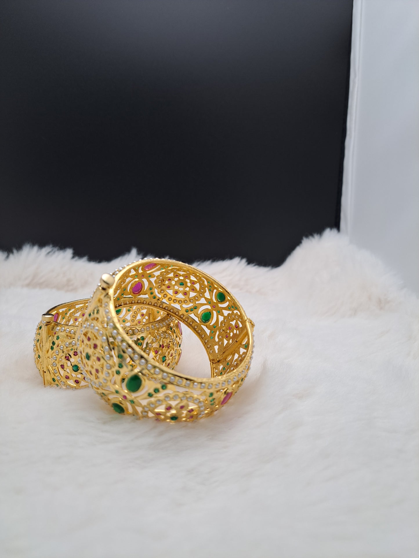 Hyderabadi broad kada with navratan(multi-color)stones and pearls