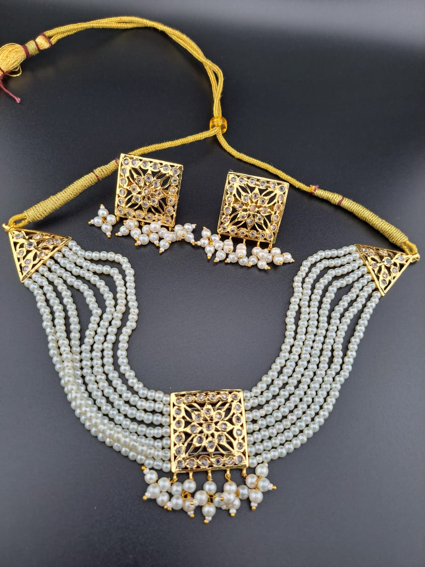 Semi-precious hyderabadi pearl choker set