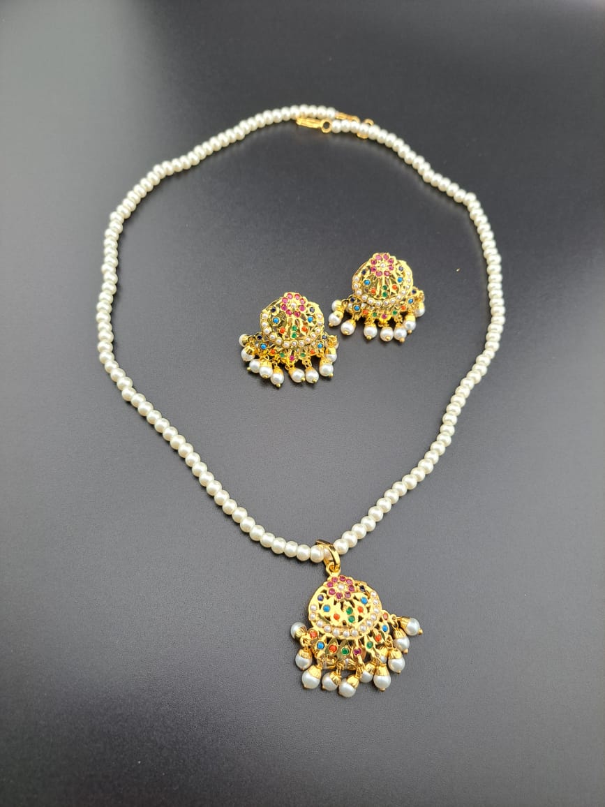 Hyderabadi jadau navratan(multi-color) pearl mala set