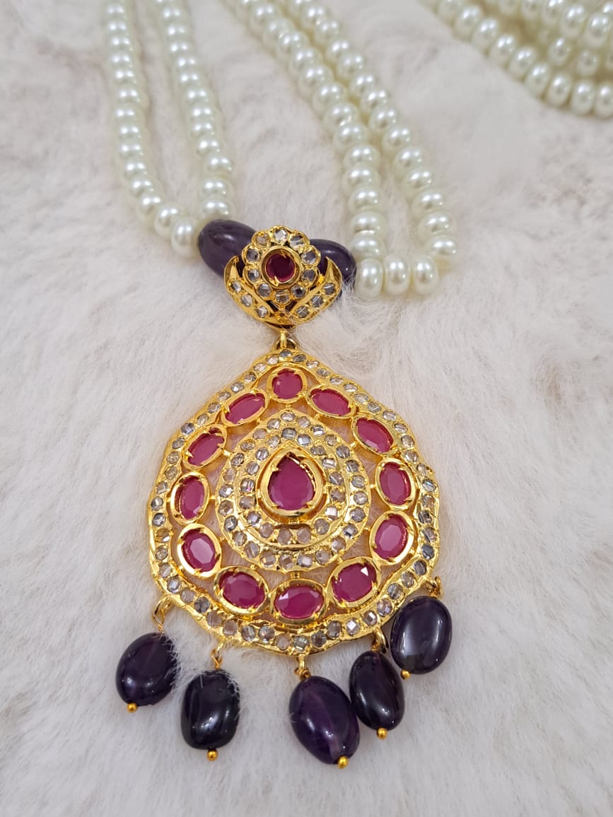 Hyderabadi pearl set with ruby, unkut polki and purple awaze.