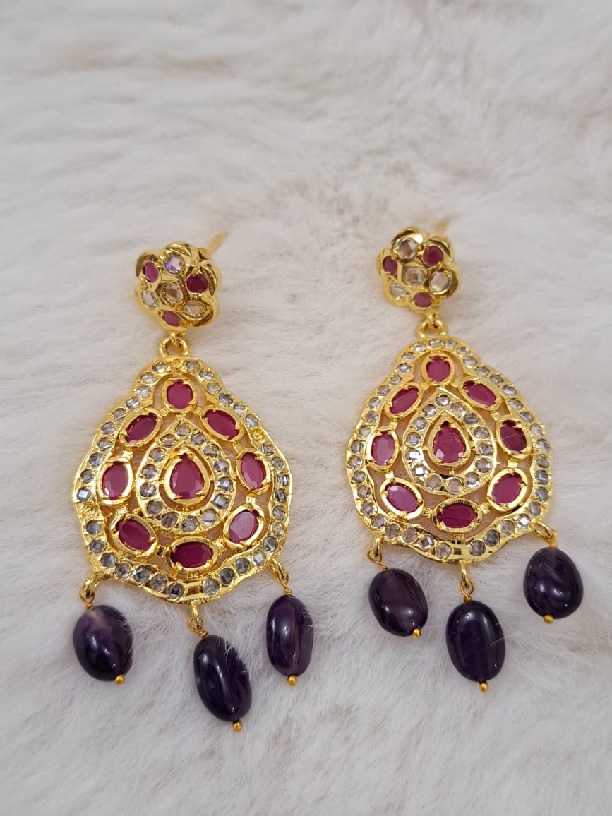 Hyderabadi pearl set with ruby, unkut polki and purple awaze.
