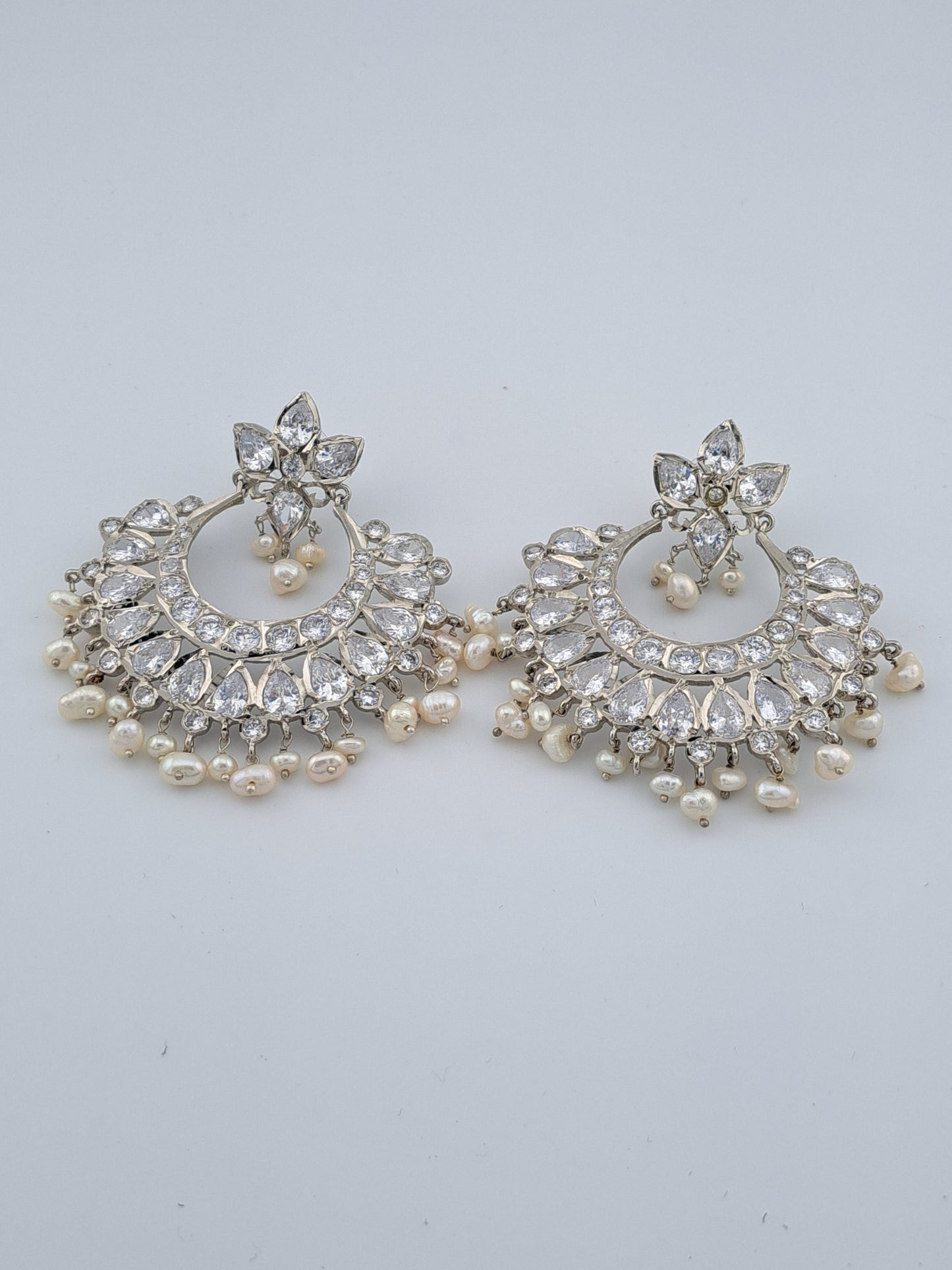 Hyderabadi real pearl and real polki kundan silver chandbaali