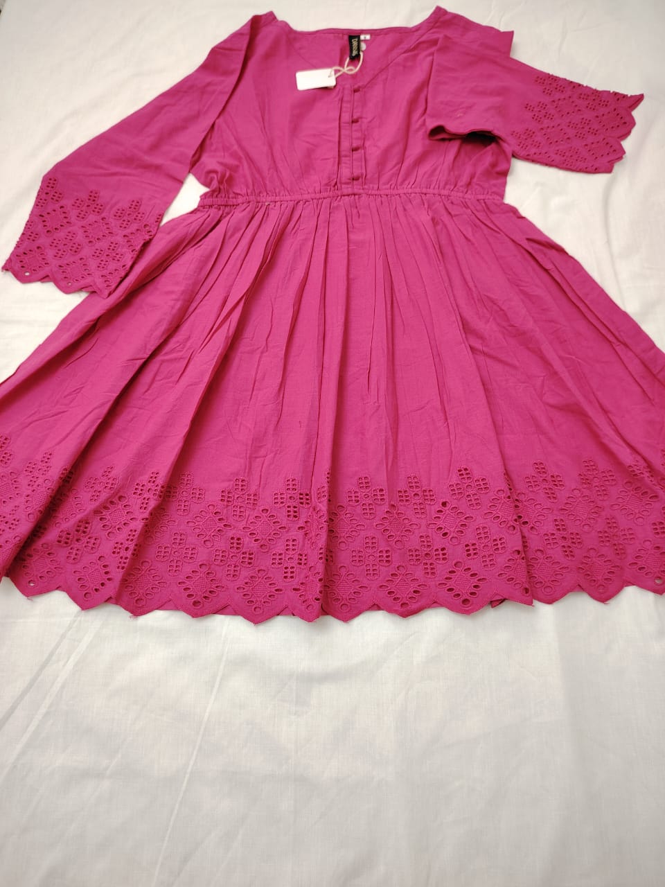 Cotton schiffli work tunic in dark pink