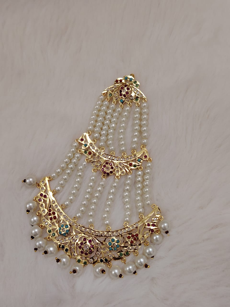 Traditonal bridal jhoomer passa with semi-precious gemstones and pearls-DL