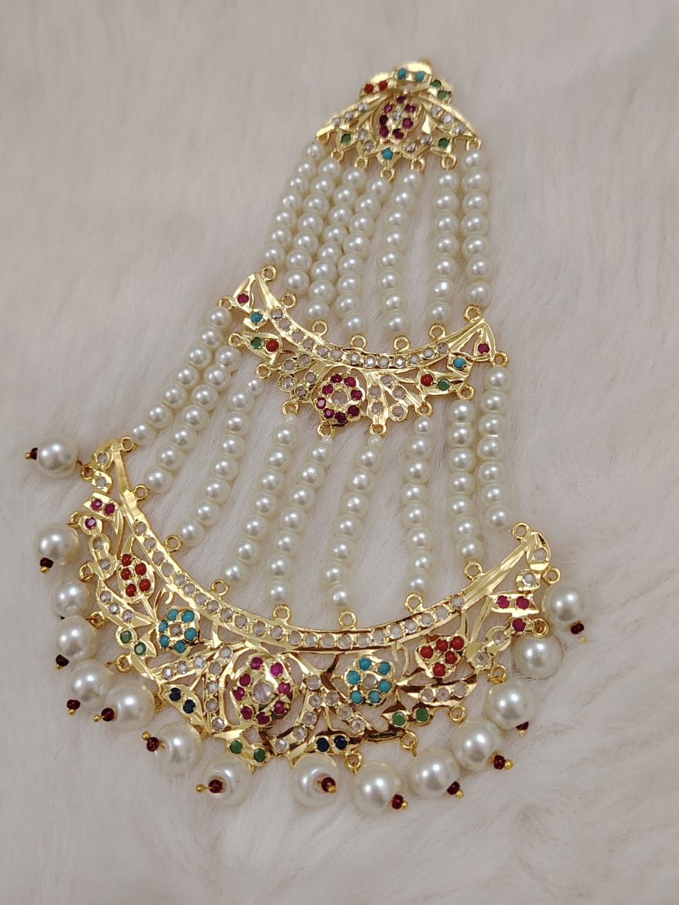 Traditional bridal jhoomer passa with semi-precious gemstones and pearls-DL