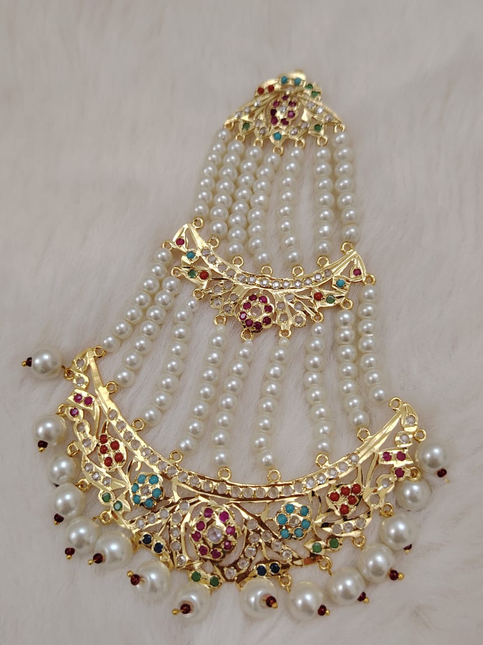 Traditional bridal jhoomer passa with semi-precious gemstones and pearls-DL