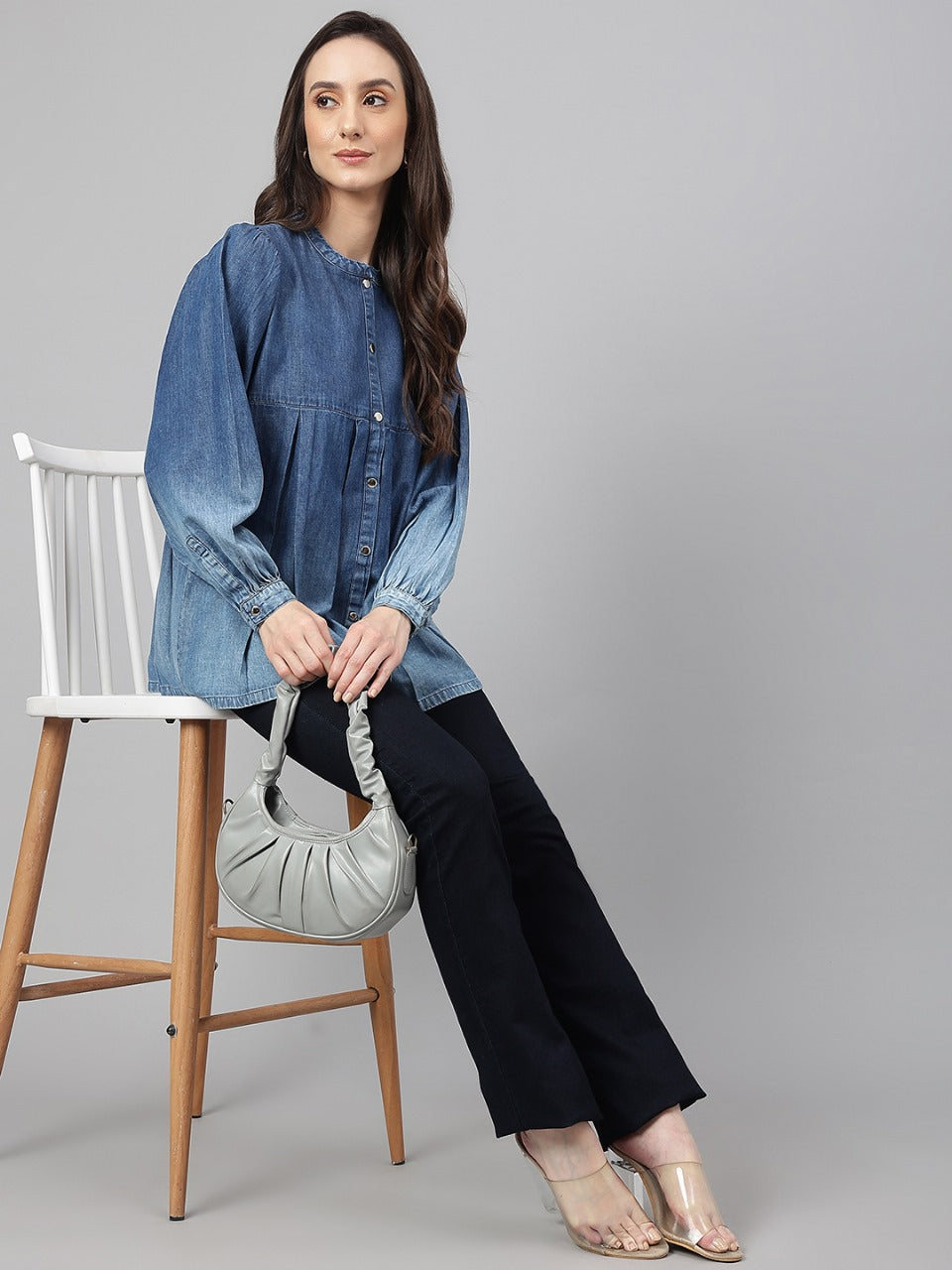 Denim tunic top in blue shades with full sleeves