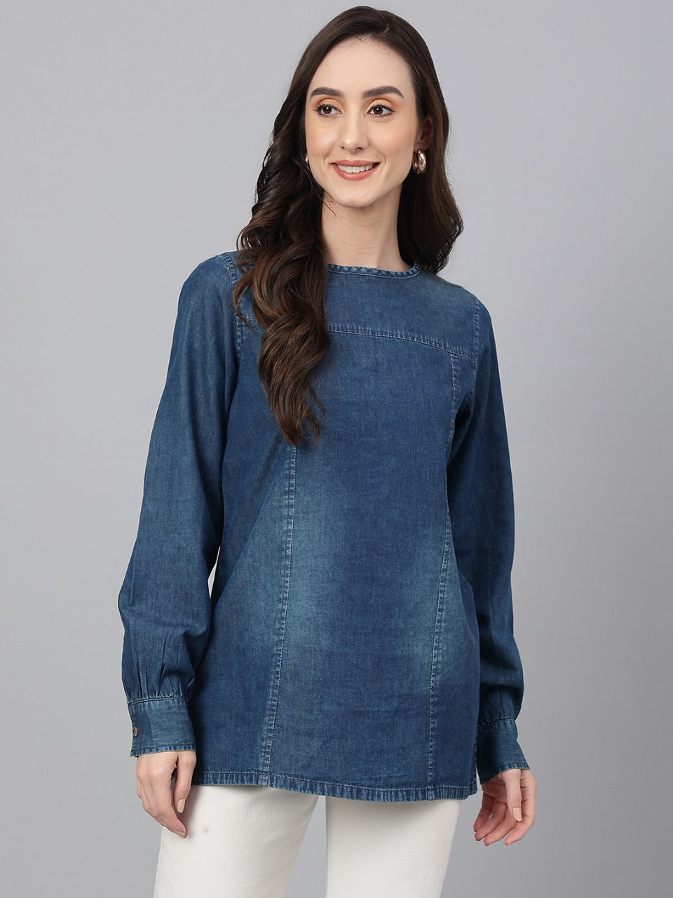 Denim shaded tunic with shirt sleeves