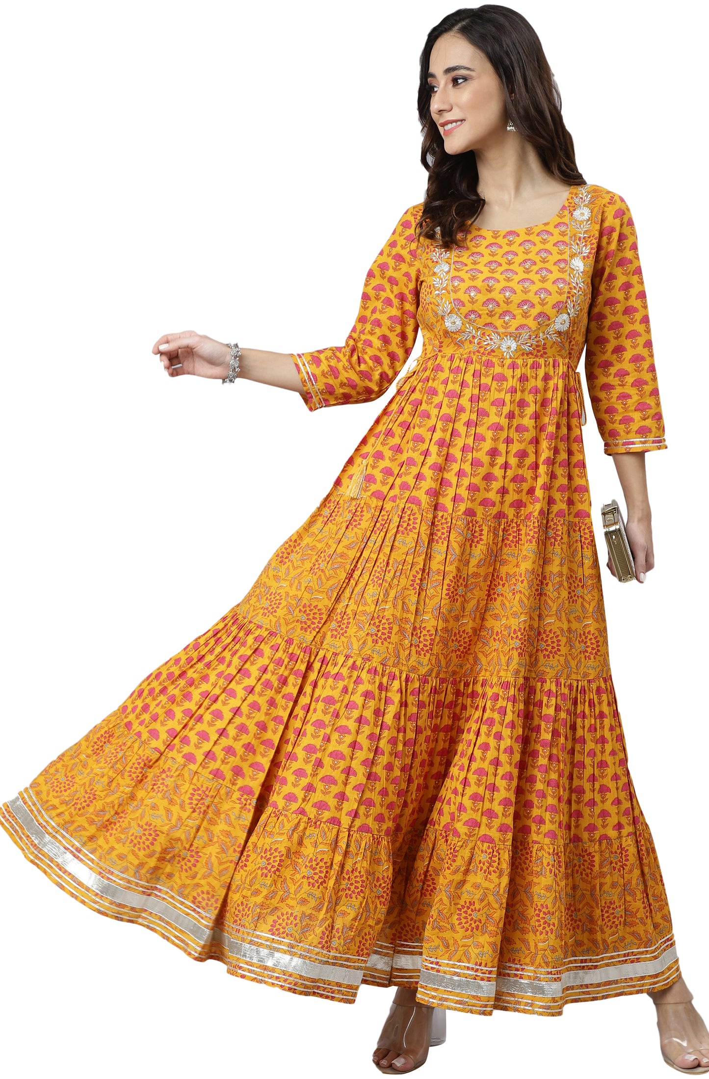 Pure cotton gown in orange color