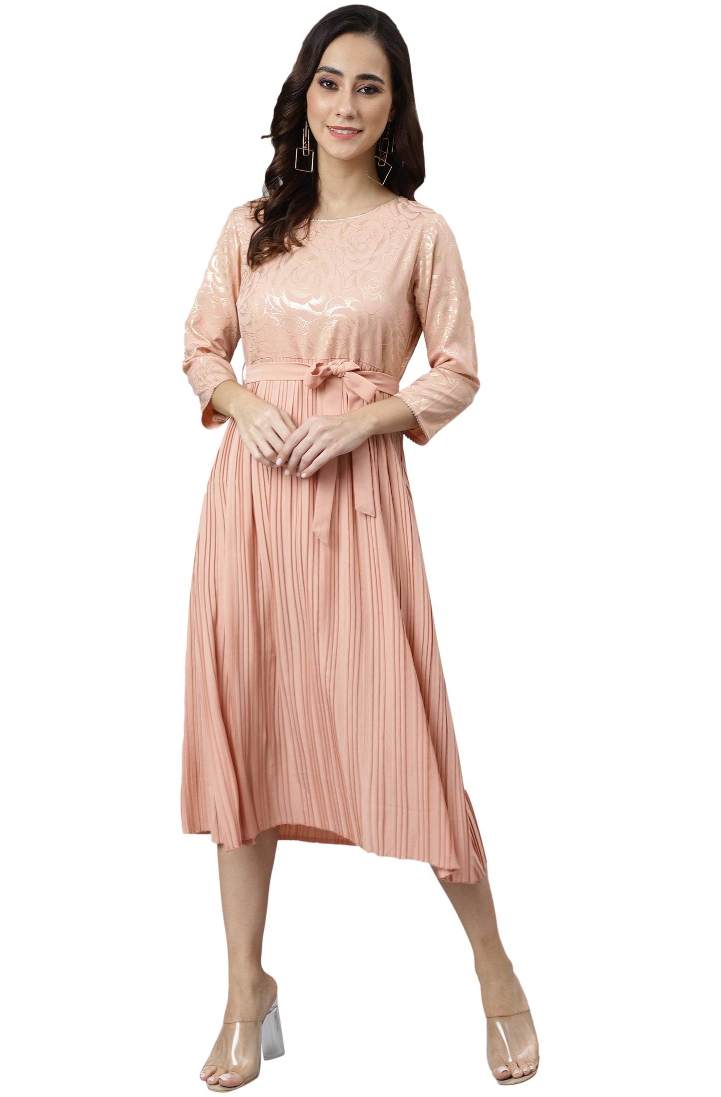 Crepe dress with shimmer body