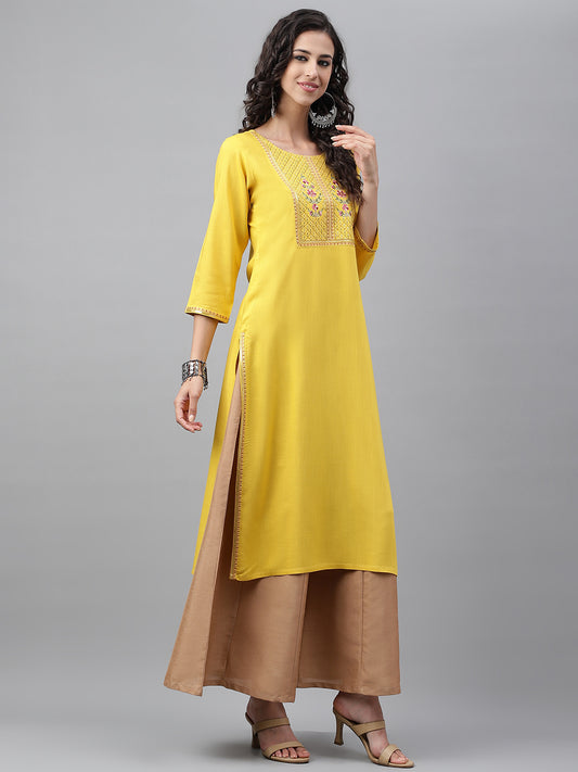 Poly rayon kurti with embroidery and sequence work