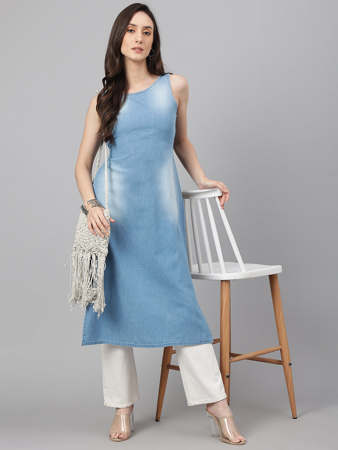 Denim sleeveless shaded kurti