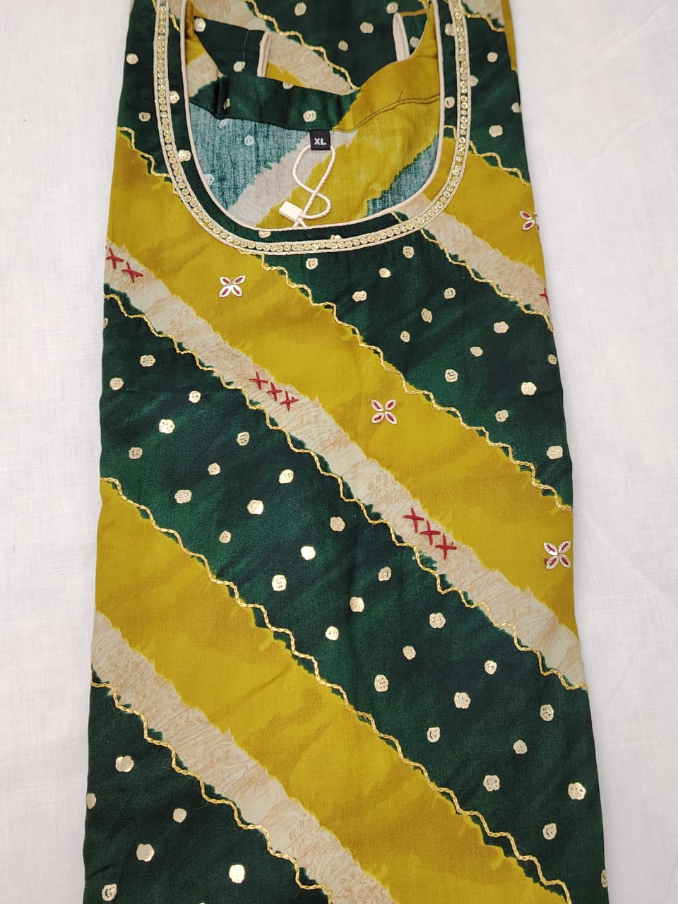 Cotton satin sleeveless kurti in green shades