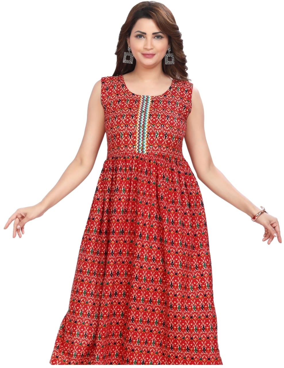Cotton body frock with ajrakh print