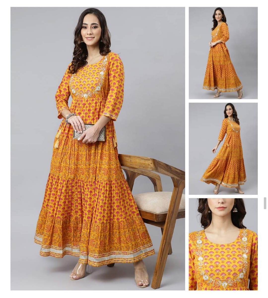 Pure cotton gown in orange color