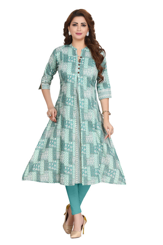 Linen ctton A-line kurti with attached coat