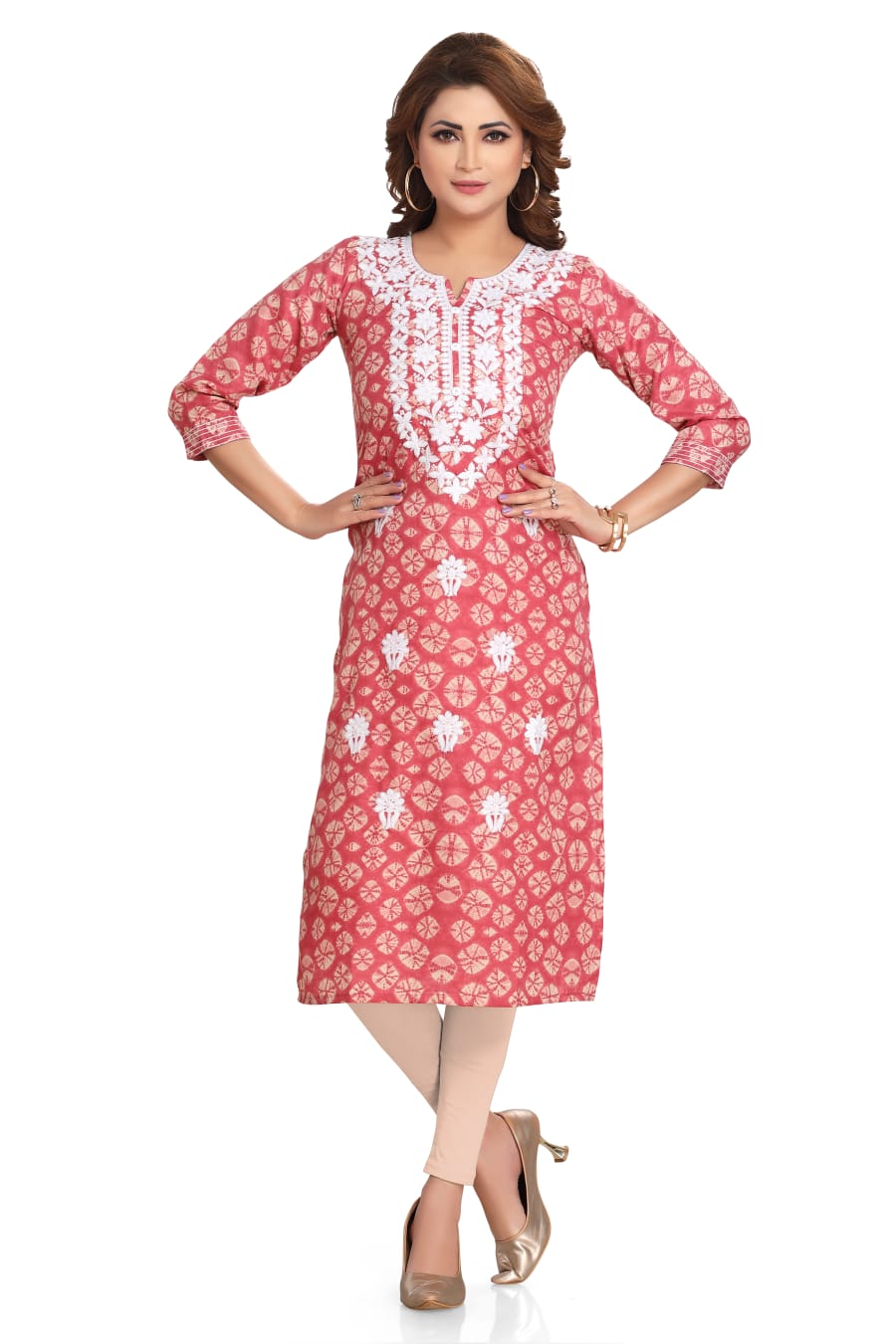 Cotton tie and dye kurti with chikan embroidery