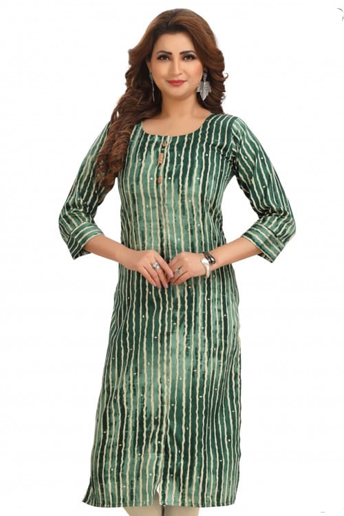 Cotton satin kurti in bottle green color